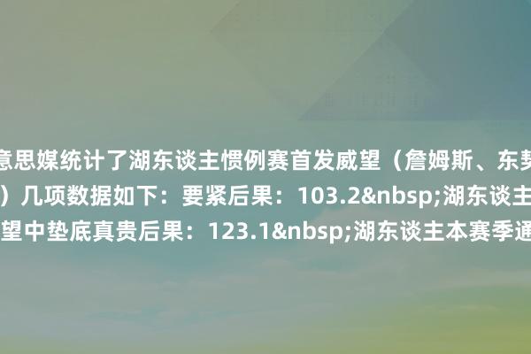 好意思媒统计了湖东谈主惯例赛首发威望(詹姆斯、东契奇、里夫斯、八村塁、艾顿)几项数据如下: 要紧后果:103.2 湖东谈主本赛季通盘首发威望中垫底 真贵后果:123.1 湖东谈主本赛季通盘首发威望中垫底 净后果:-19.9 湖东谈主本赛季通盘首发威望中垫底 三分掷中率32.1% 湖东谈主本赛季通盘首发威望中垫底 敌手投篮掷中率52.4% 湖东谈主本赛季通盘首发威望中垫底 敌手三分掷中率39.7% 湖东谈主本赛季通盘首发威望中垫底 体育赛事直播