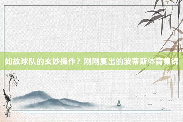 如故球队的玄妙操作？刚刚复出的波蒂斯体育集锦