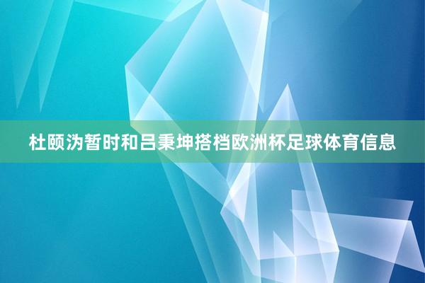 杜颐沩暂时和吕秉坤搭档欧洲杯足球体育信息